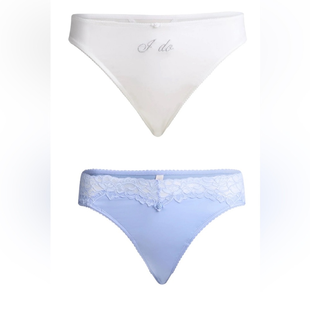 Joyspun Women's Satin Bridal Thong Panties with Lace and Picot, 2-Pack